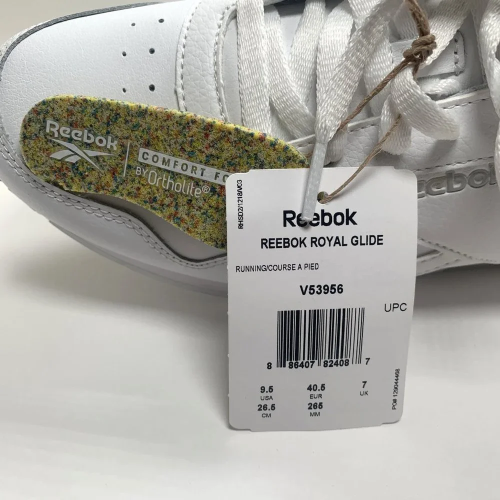 Reebok Royal Glide White Trainers with Comfort Footbed - Size US 9.5 - Picture 6 of 16
